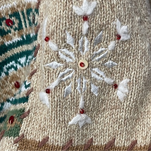 Crystal-Kobe Christmas Button Front Cardigan Sweater Reindeer Sequins Holiday XL - Picture 9 of 14